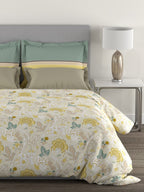 MYTRIDENT Yellow White Floral Cotton 144 TC Queen Bedsheet With 2 Pillow Covers