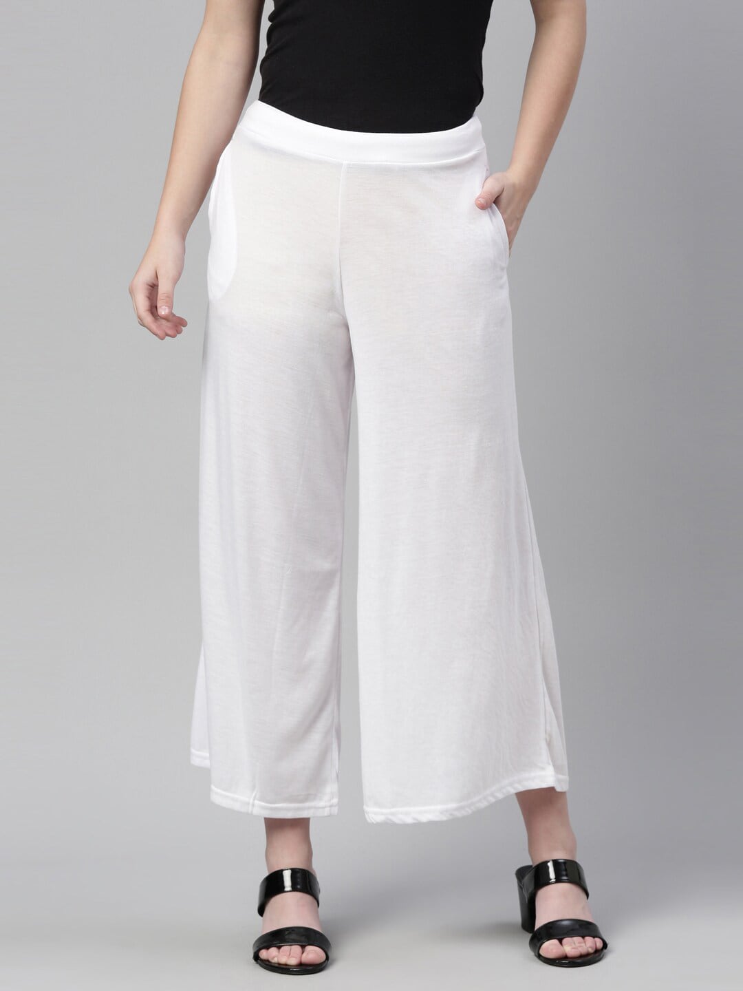 Souchii White Knitted Ethnic Palazzos - Distacart