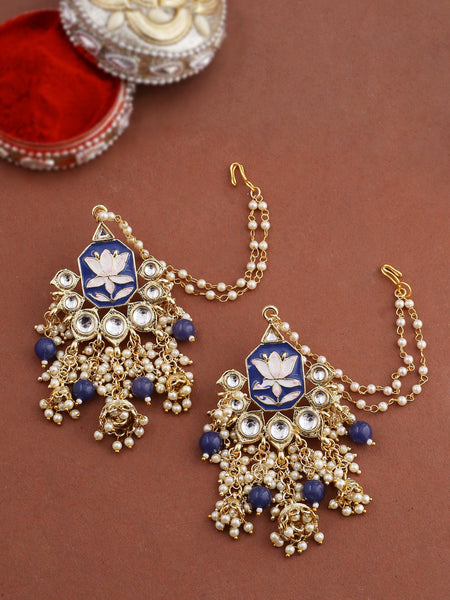 Shoshaa Women Gold-Polished Blue Contemporary Drop Earrings