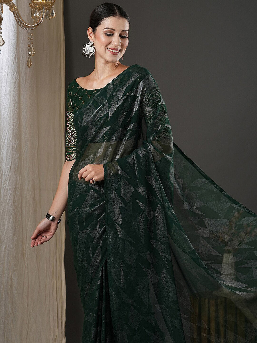 Saree Mall Green Abstract Printed Pure Georgette Saree - Distacart