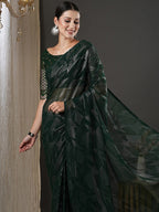 Saree Mall Green Abstract Printed Pure Georgette Saree - Distacart