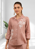 Joban Fashion Pink Cotton, Linen Embroidered Readymade Cord Set - Distacart