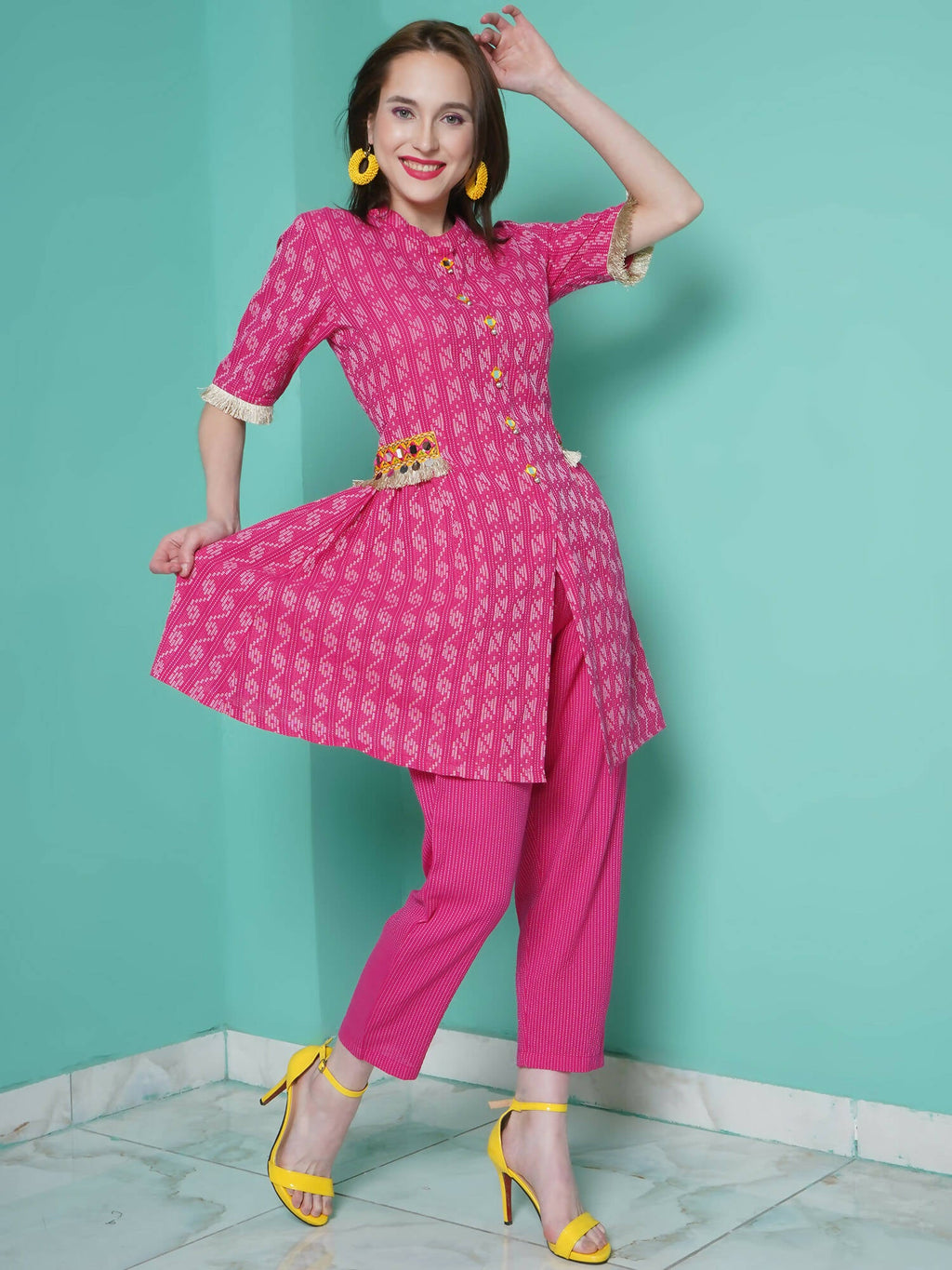Women Republic Pink Cotton Kantha Kurta Set - Distacart