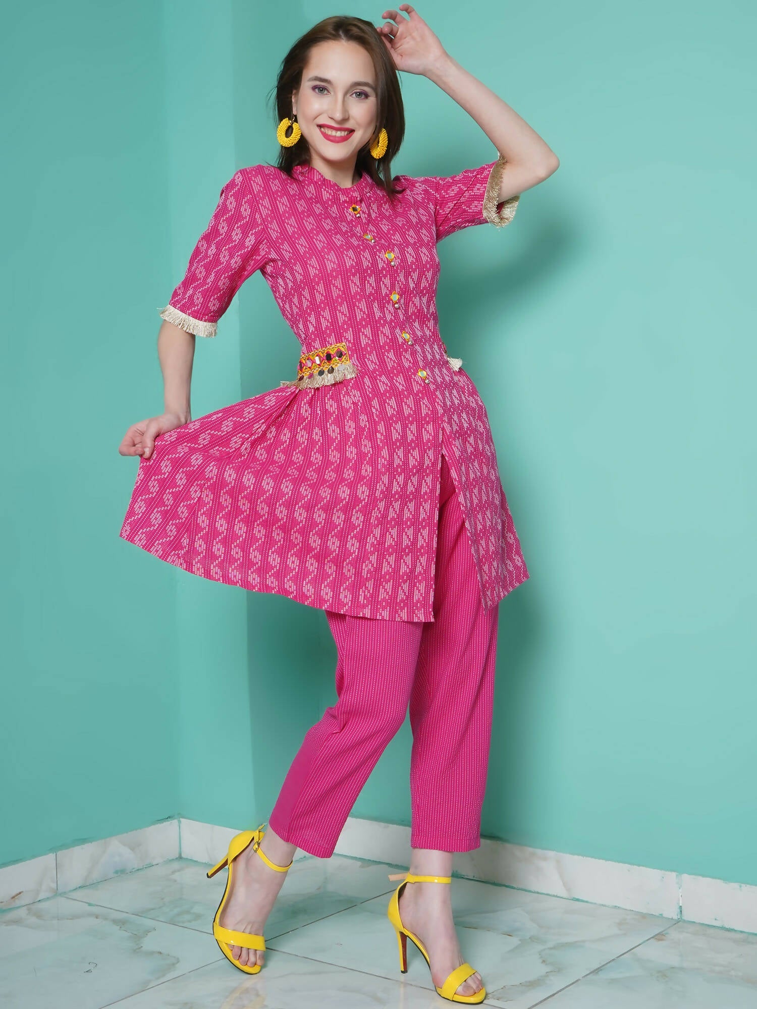 Women Republic Pink Cotton Kantha Kurta Set - Distacart