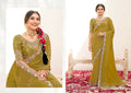 Musterd Shimmer Chiffon Handwork Saree with Unstitched Blouse - Norita Varya