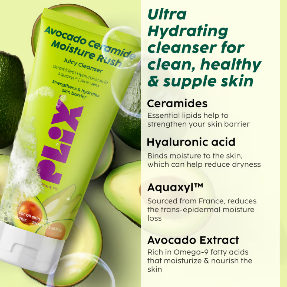 PLIX The Plant Fix Barrier Repair Combo Kit with Avocado Ceramide Moisture Rush Serum, Cleanser & Cream