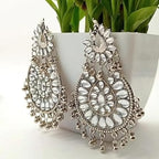Tehzeeb Creations Women's Silver Colour Earrings With Kundan And Ghungroo Work - Distacart