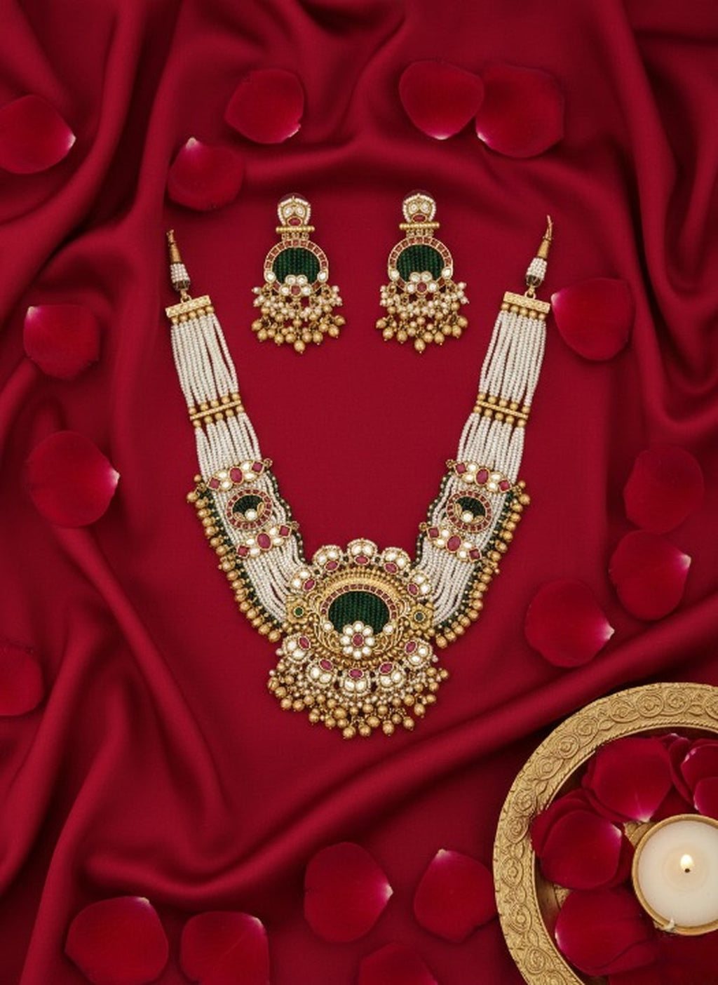 Jewel City Traditional Gold-Plated Pearl Necklace Set Featuring Matching Jhumka Earrings - Distacart