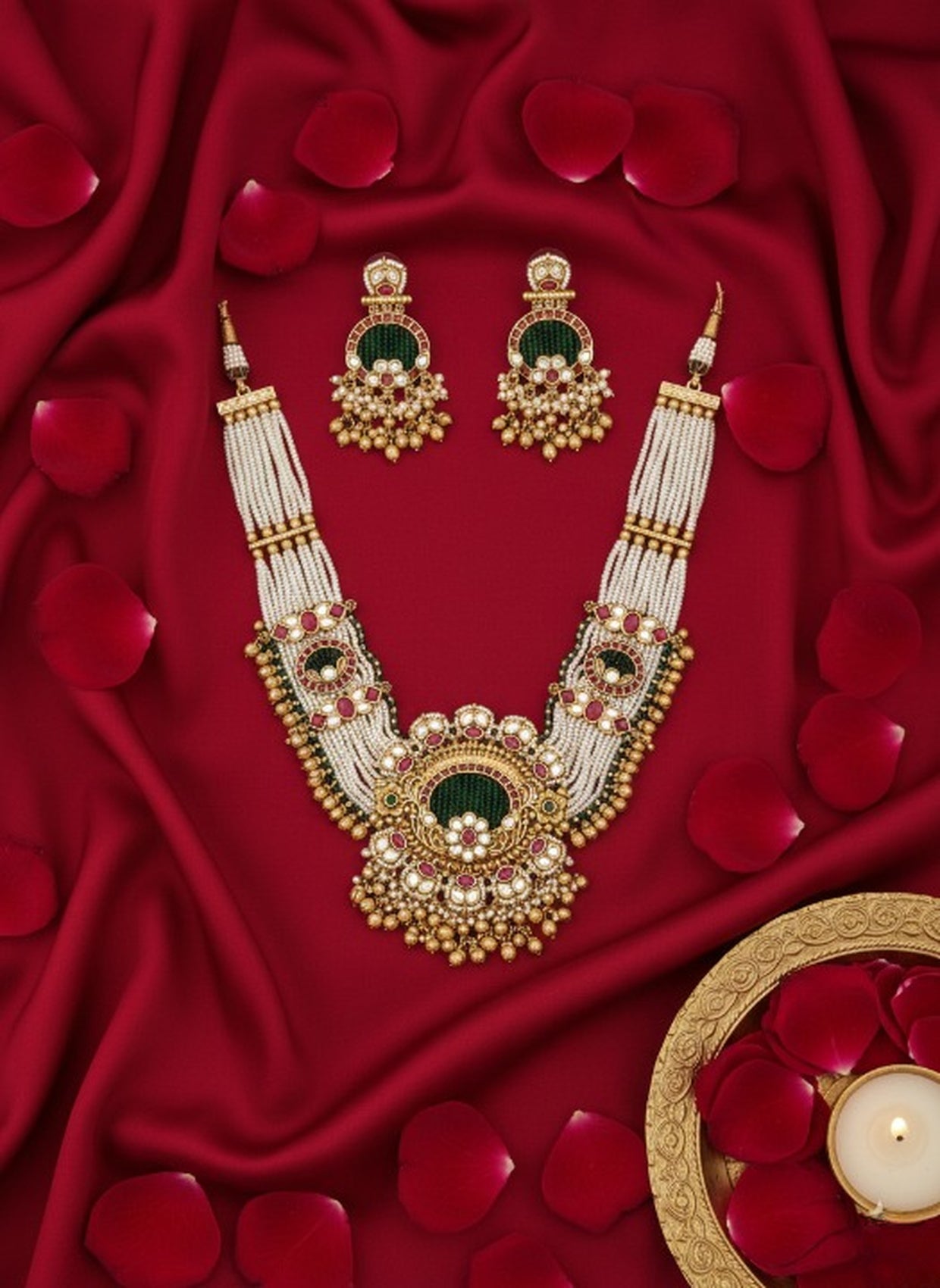 Jewel City Traditional Gold-Plated Pearl Necklace Set Featuring Matching Jhumka Earrings - Distacart