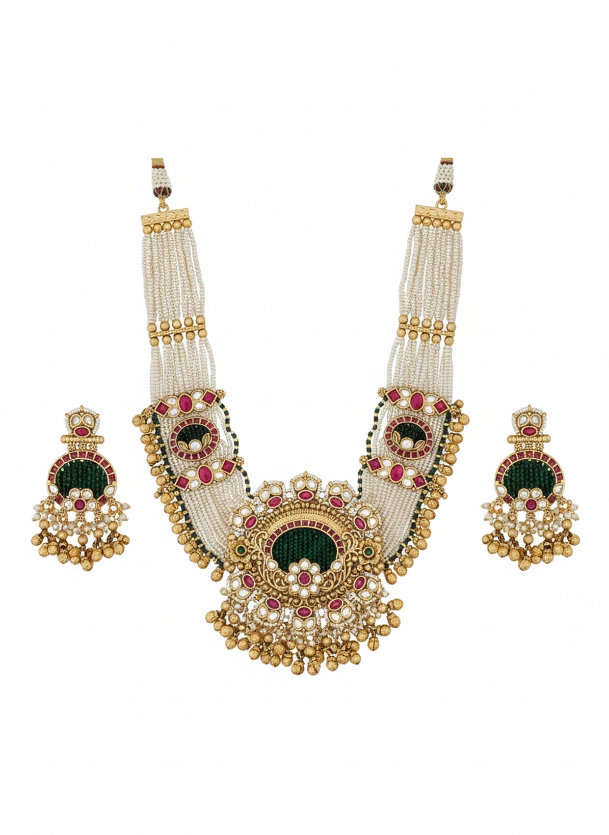 Jewel City Traditional Gold-Plated Pearl Necklace Set Featuring Matching Jhumka Earrings - Distacart