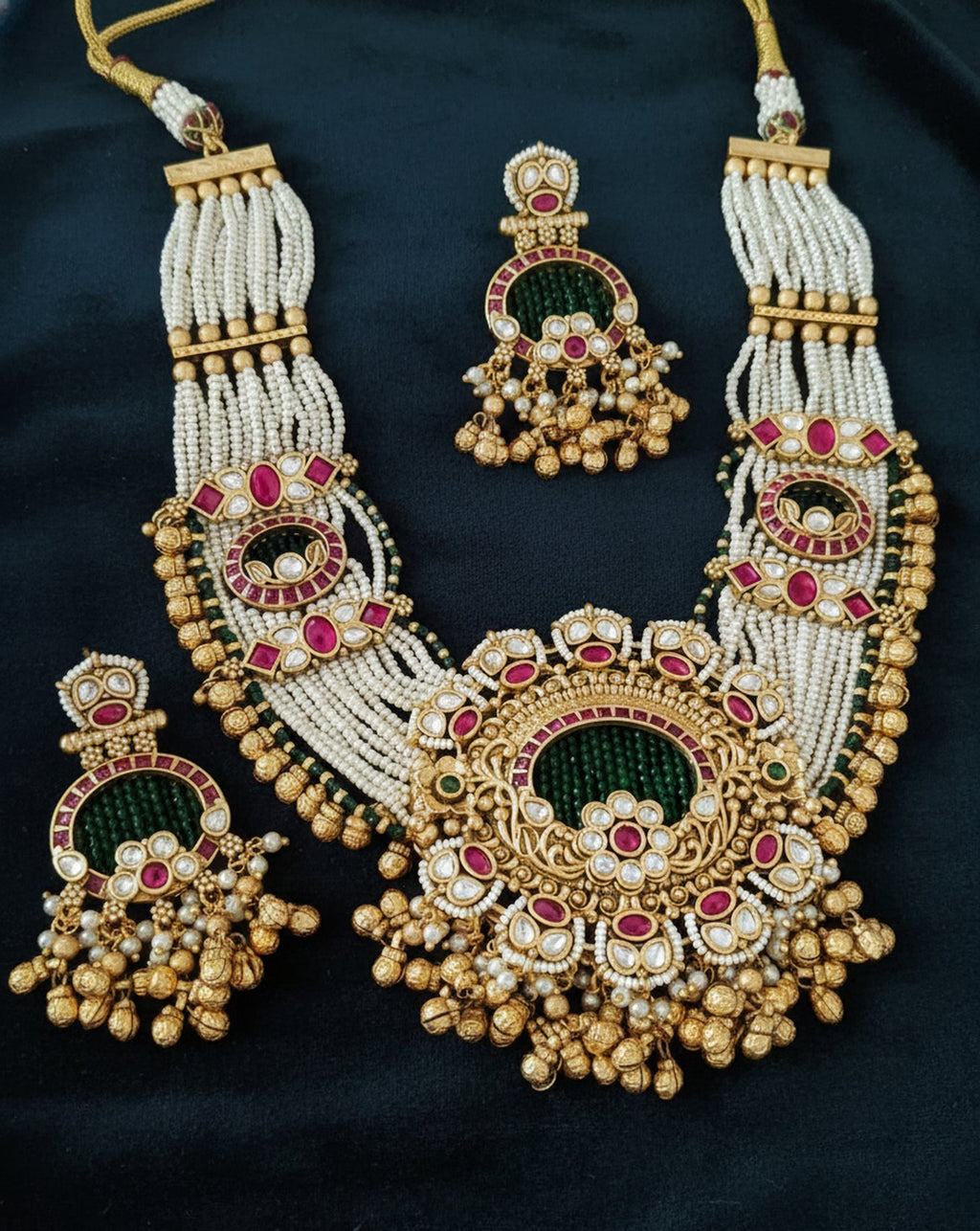 Jewel City Traditional Gold-Plated Pearl Necklace Set Featuring Matching Jhumka Earrings - Distacart