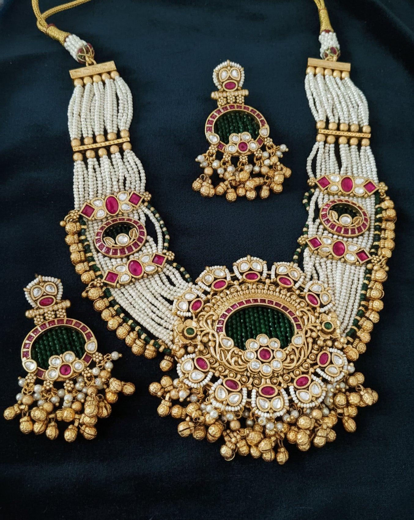 Jewel City Traditional Gold-Plated Pearl Necklace Set Featuring Matching Jhumka Earrings - Distacart