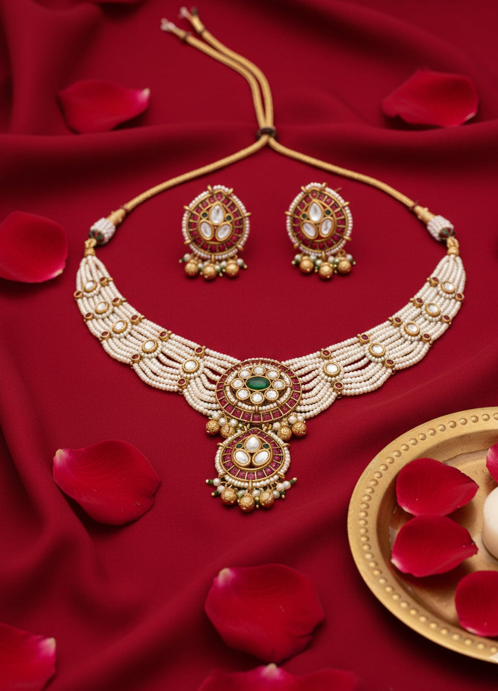 Jewel City Traditional Handcrafted Gold-Plated Kundan Pearl Necklace Set