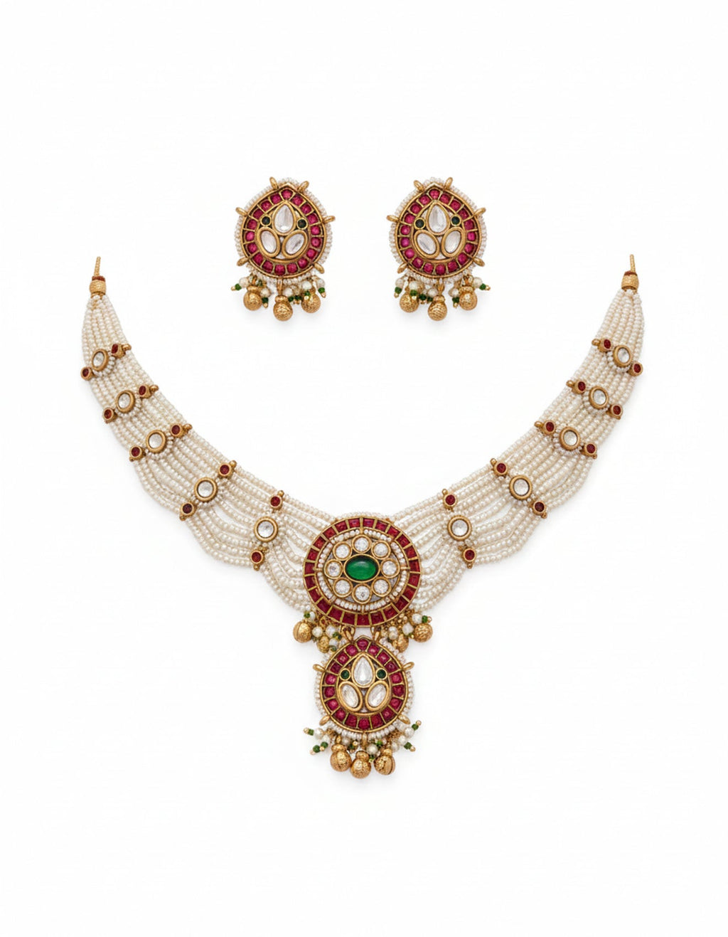 Jewel City Traditional Handcrafted Gold-Plated Kundan Pearl Necklace Set