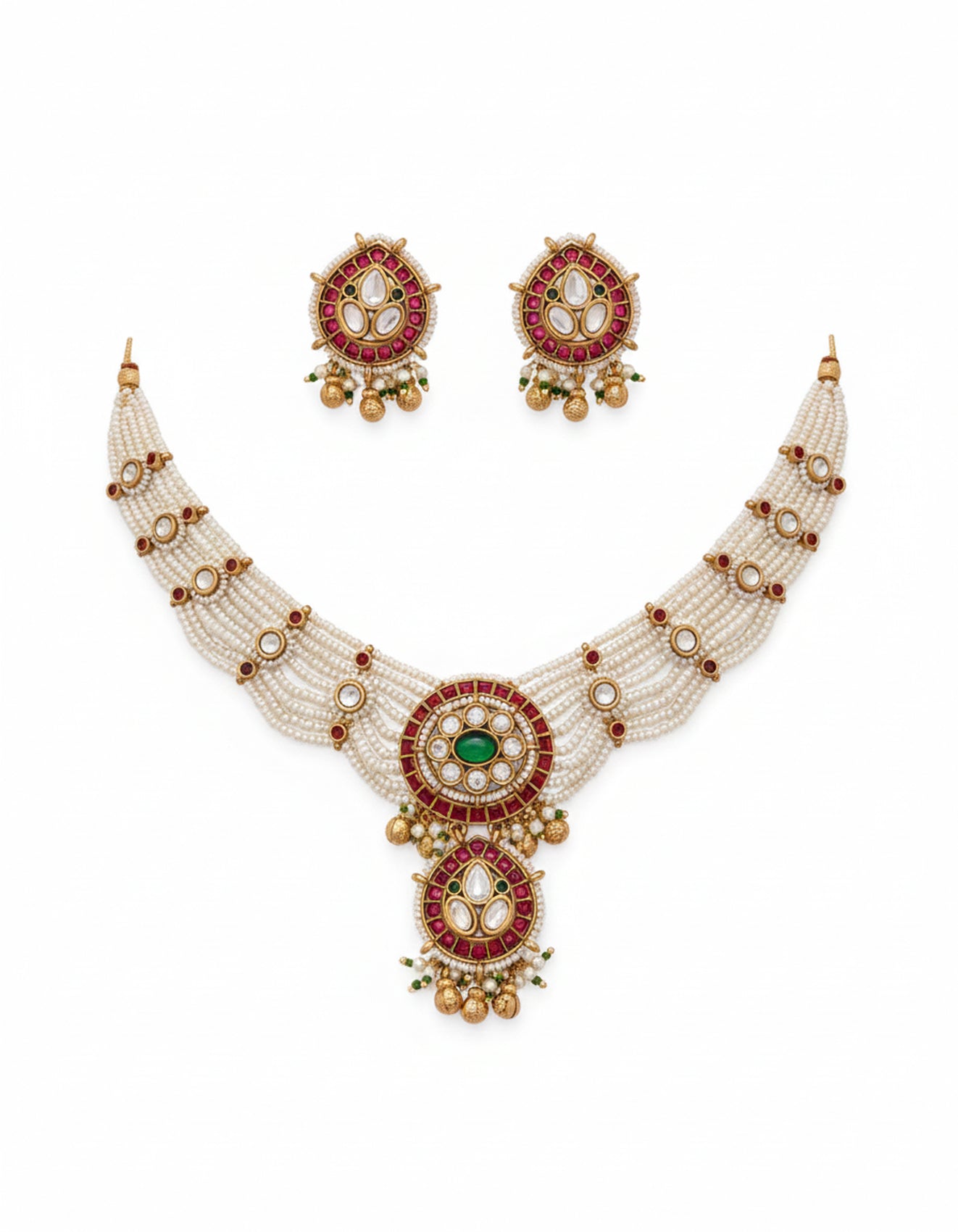 Jewel City Traditional Handcrafted Gold-Plated Kundan Pearl Necklace Set