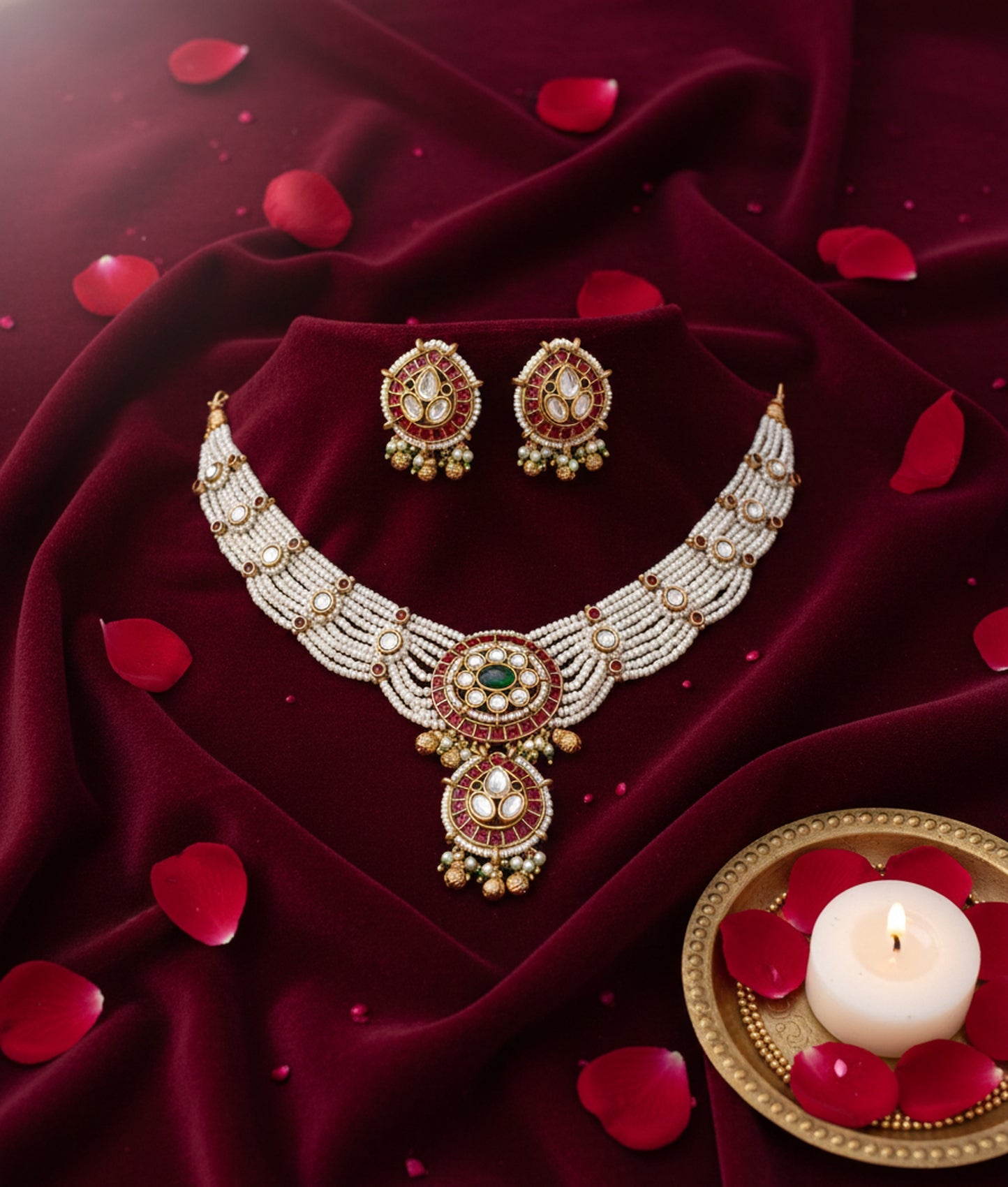 Jewel City Traditional Handcrafted Gold-Plated Kundan Pearl Necklace Set