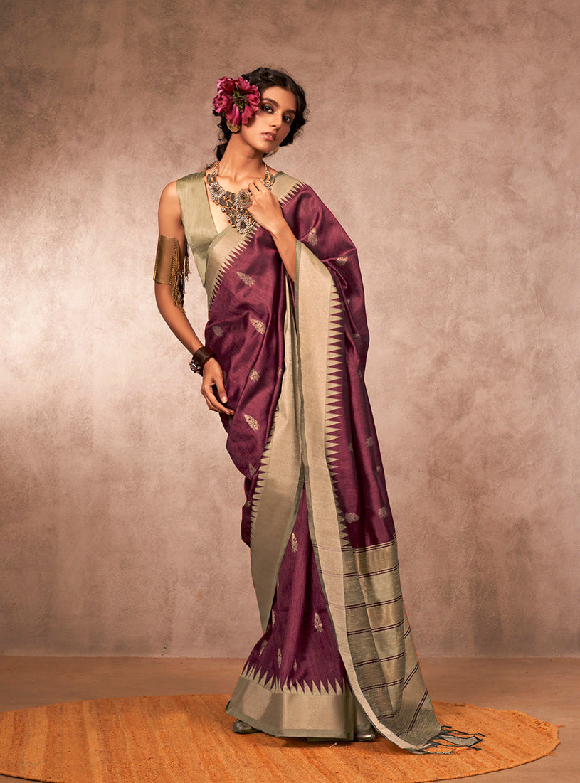 Monjolika Fashion Weaving Bhagalpuri Silk Blend Wine Contemporary Saree