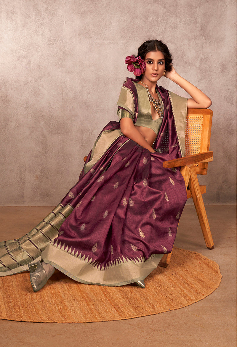 Monjolika Fashion Weaving Bhagalpuri Silk Blend Wine Contemporary Saree