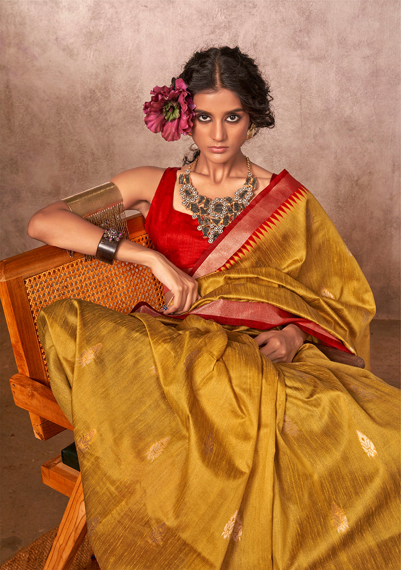 Monjolika Fashion Weaving Bhagalpuri Silk Blend Mustard Contemporary Saree