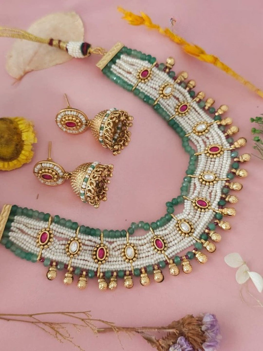 Jewel City Traditional Handcrafted Multi-Color Choker Necklace Set