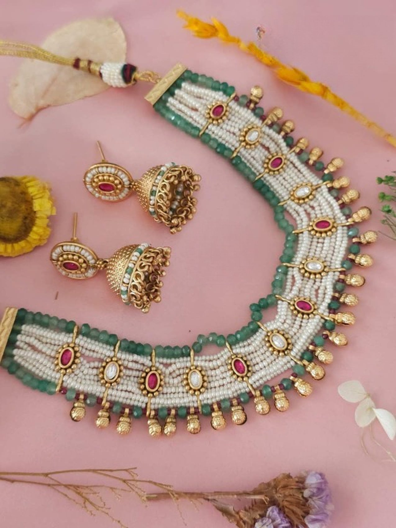Jewel City Traditional Handcrafted Multi-Color Choker Necklace Set