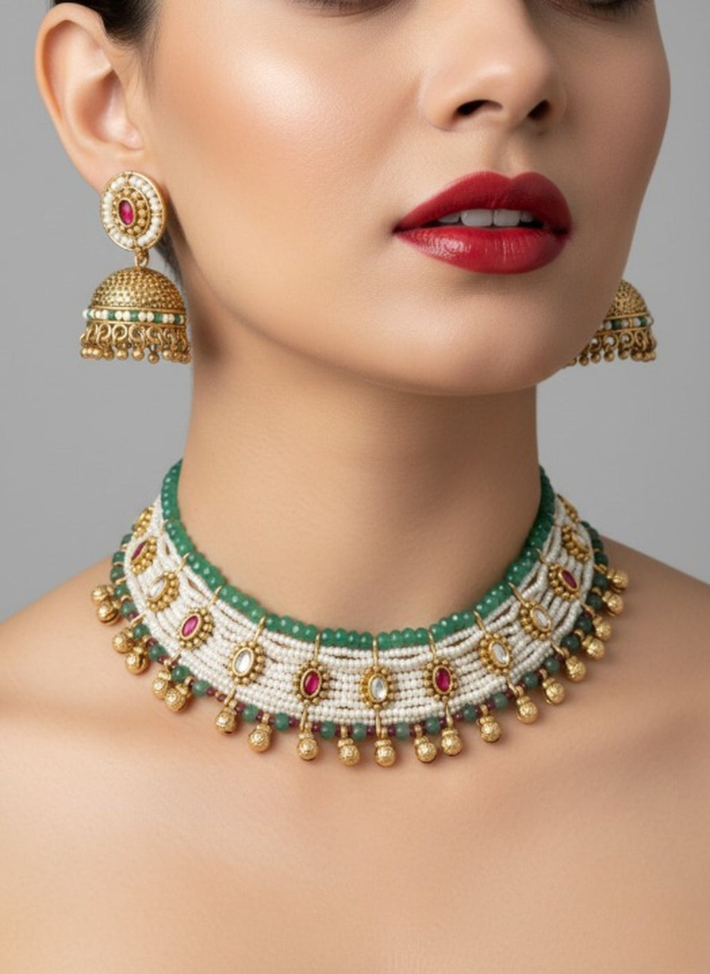 Jewel City Traditional Handcrafted Multi-Color Choker Necklace Set