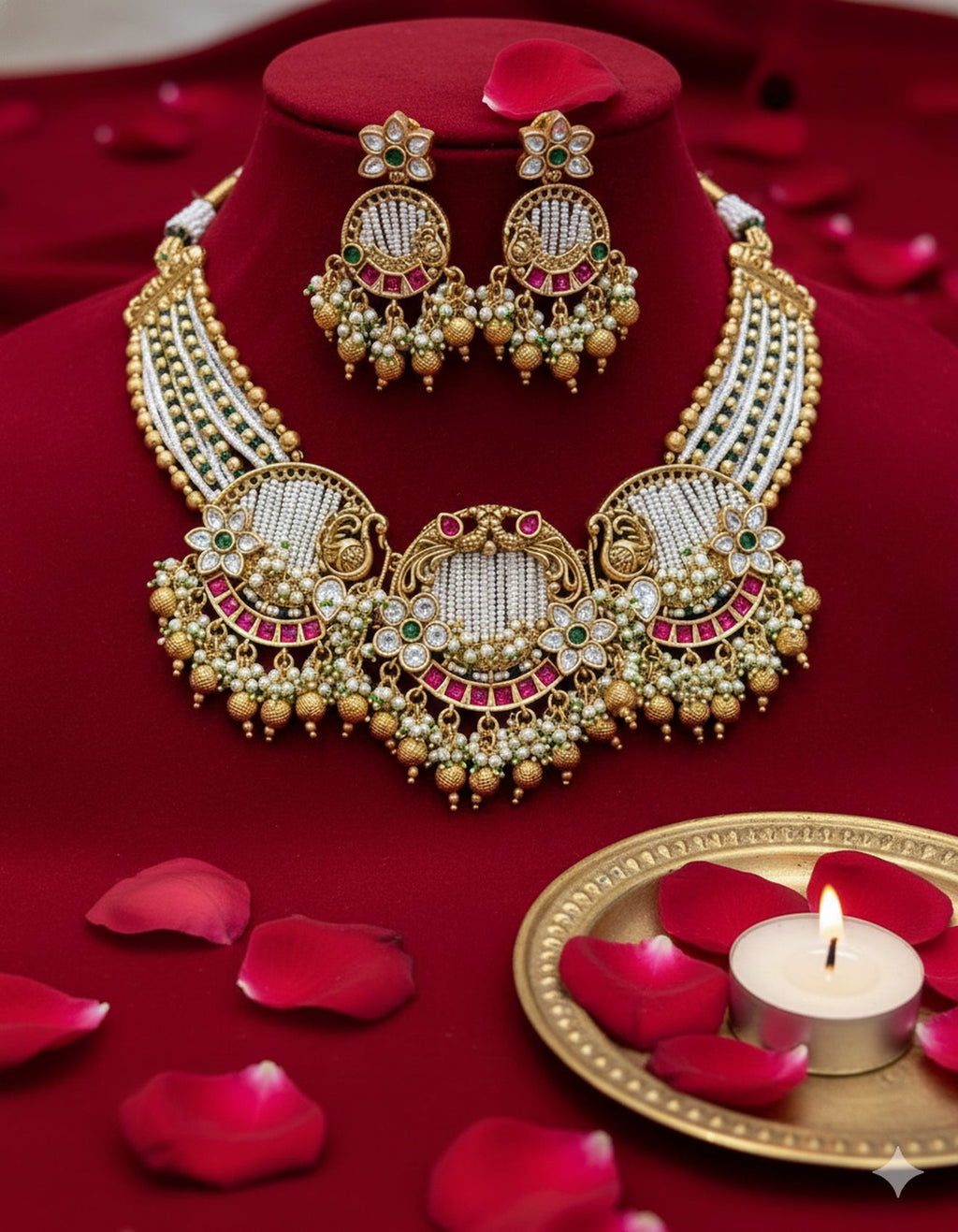 Jewel City Exquisite Handcrafted Gold-Plated Temple Jewelry Necklace Set, Inspired By Timeless South Indian Heritage