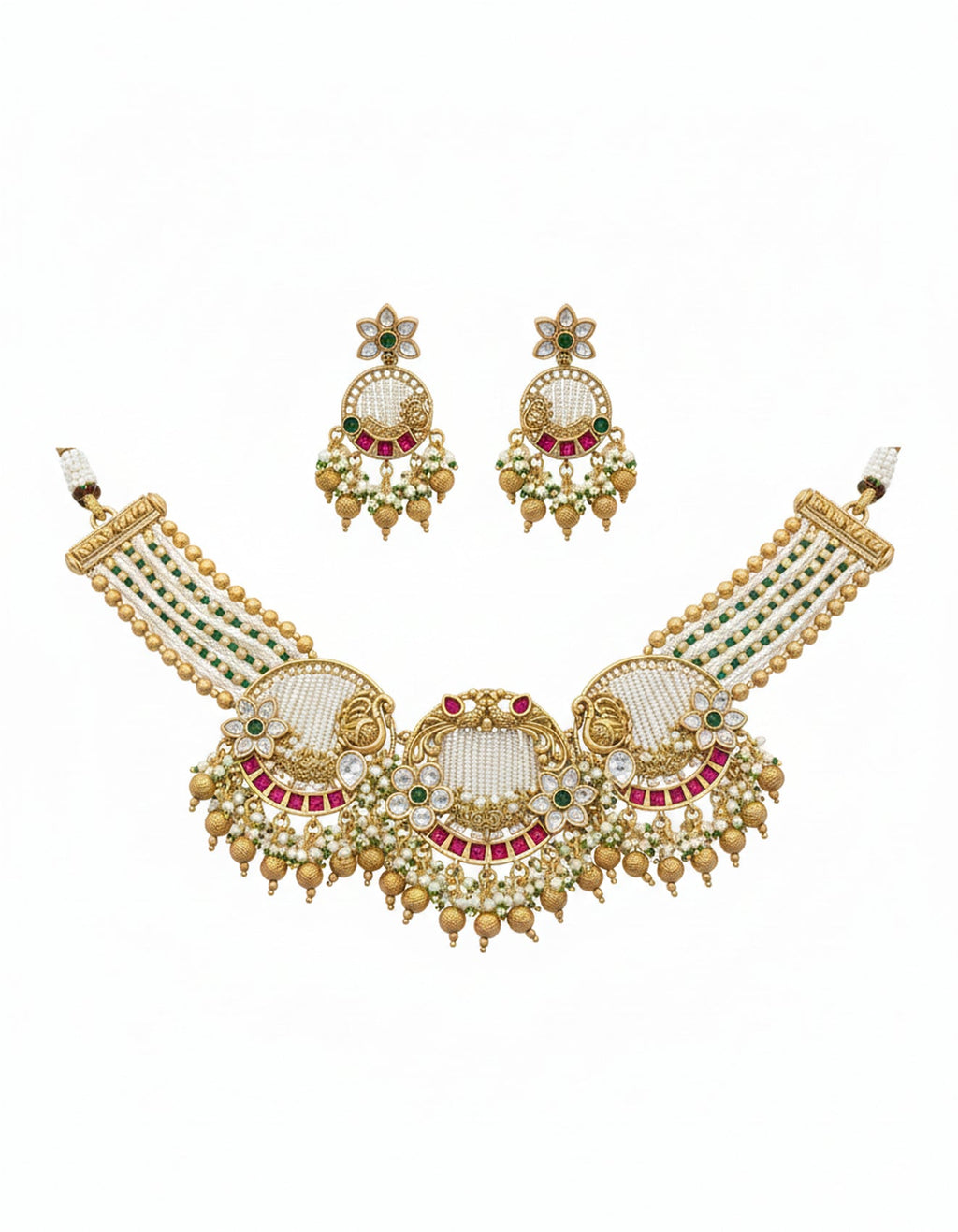 Jewel City Exquisite Handcrafted Gold-Plated Temple Jewelry Necklace Set, Inspired By Timeless South Indian Heritage