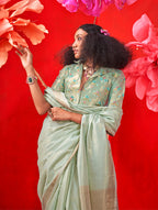 Monjolika Fashion Sea Green Tissue Weaving Zari Ceremonial Contemporary Saree - Distacart
