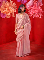 Monjolika Fashion Light Pink Tissue Weaving Zari Ceremonial Contemporary Saree - Distacart