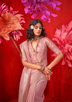 Monjolika Fashion Light Pink Tissue Weaving Zari Ceremonial Contemporary Saree - Distacart