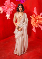 Monjolika Fashion Off White Tissue Weaving Zari Ceremonial Contemporary Saree - Distacart
