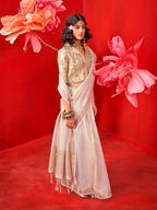 Monjolika Fashion Off White Tissue Weaving Zari Ceremonial Contemporary Saree - Distacart