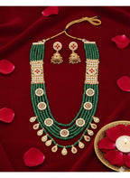 Jewel City Traditional Handcrafted Green Beaded Gold-Plated Necklace Set