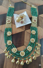Jewel City Traditional Handcrafted Green Beaded Gold-Plated Necklace Set