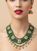 Jewel City Traditional Handcrafted Green Beaded Gold-Plated Necklace Set