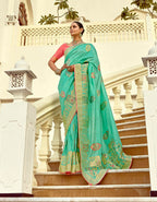 Monjolika Fashion Silk Blend Weaving Sea Green Traditional Saree