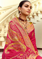 Monjolika Fashion Silk Blend Weaving Rani Pink Traditional Saree