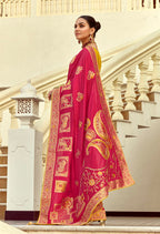 Monjolika Fashion Silk Blend Weaving Rani Pink Traditional Saree