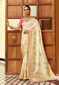 Monjolika Fashion Silk Blend Weaving Off White Traditional Saree