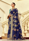 Monjolika Fashion Silk Blend Weaving Navy Blue Traditional Saree - Distacart