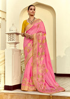 Monjolika Fashion Silk Blend Weaving Pink Traditional Saree