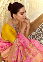 Monjolika Fashion Silk Blend Weaving Pink Traditional Saree