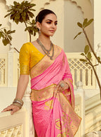 Monjolika Fashion Silk Blend Weaving Pink Traditional Saree