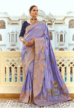 Monjolika Fashion Silk Blend Weaving Lavender Traditional Saree