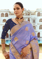 Monjolika Fashion Silk Blend Weaving Lavender Traditional Saree