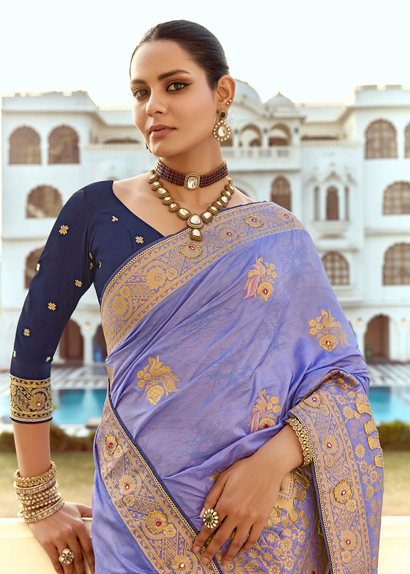 Monjolika Fashion Silk Blend Weaving Lavender Traditional Saree