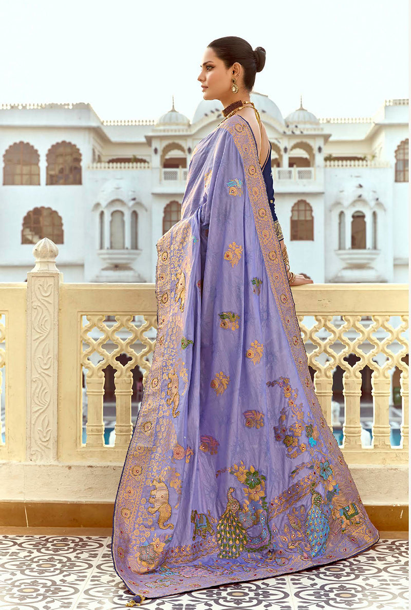 Monjolika Fashion Silk Blend Weaving Lavender Traditional Saree