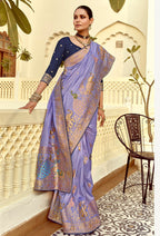 Monjolika Fashion Silk Blend Weaving Lavender Traditional Saree