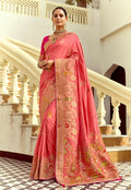 Monjolika Fashion Silk Blend Weaving Salmon Traditional Saree